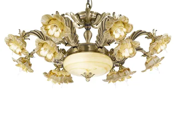 BELINDA 560/8+4+2 - Antique brass chandelier with amber glass by Possoni Illuminazione - view 2